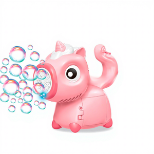 Machine à <span class=keywords><strong>bulles</strong></span> électrique licorne et pistolet, souffleur automatique 13 trous, jouet en plastique rose et bleu pour filles - Product Image 1