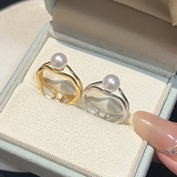 Bague en argent avec perle naturelle d'eau douce de 6-7 mm, ronde, non parfaite, de qualité supérieure, bicolore argent et or, pour femme, vente en gros