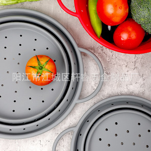 Cesta de drenaje plegable redonda de silicona para cocina, cesta de drenaje doméstica para verduras y frutas, productos transfronterizos en stock. - Product Image 3
