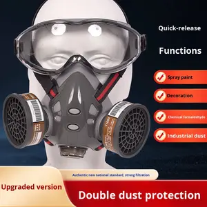 308A masker Gas kanister ganda silikon KN95 masker Respirator dapat digunakan kembali Filter HEPA untuk perlindungan bau cat minyak pestisida kimia - Product Image 3