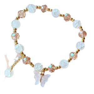 Braccialetto di fiori spezzati con foglia di farfalla in cristallo con perline di giada imitativo - Product Image 5