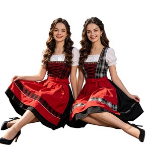 Women's Oktoberfest <strong>Halloween</strong> <strong>Sweetie</strong> Plaid Dirndl Dress Apron Traditional Bavarian Cosplay Costume Beer Bar Waitress Maid TV - Product Image 2