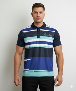 Camisa polo de poliéster azul marino oscuro con estampado por sublimación. Hecho de microfibra de poliéster de 145-150 g/m² - Product Image 4