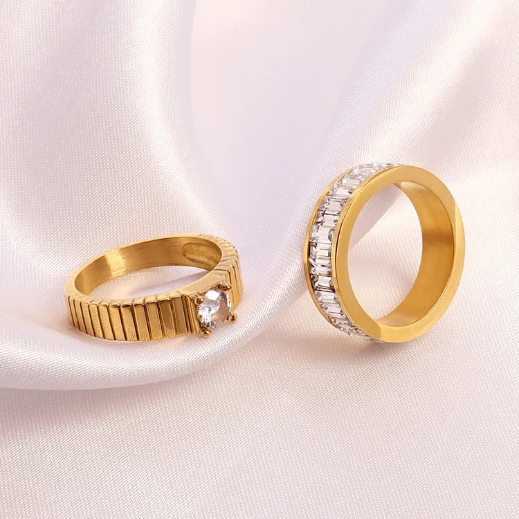 Cincin pernikahan cantik, perhiasan 18k kristal zirkon berkilau berlapis emas