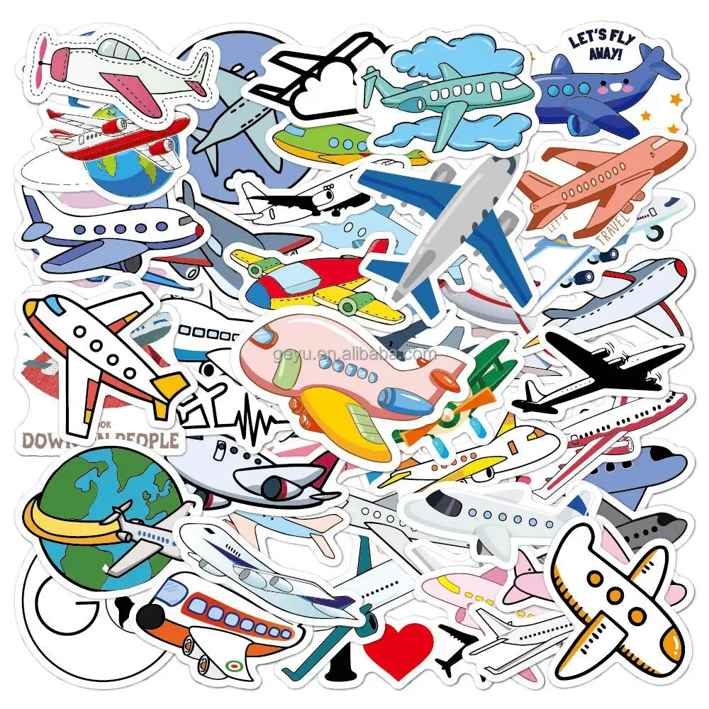 50 P/set Vinyl Transportvoertuig Vliegtuig Sportwagens Patroon Stickers Voor Kinderen Partij Gunsten Waterfles Laptop