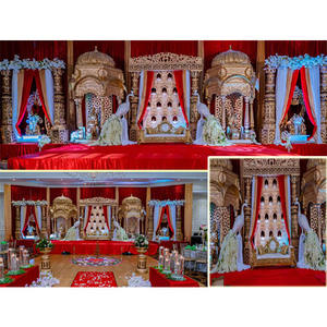 การตั้งค่าเวทีงานแต่งงานแบบดั้งเดิมของอินเดียราจวาดาเวทีวัดเวทีสำหรับงานแต่งงานไฟเบอร์ราจวาดาการตกแต่งเวที - Product Image 1