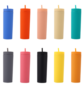 Gobelets personnalisés en plastique de 16 oz, écologiques, anti-fuite, à double paroi, de couleur mate, avec couvercles et pailles, pour la rentrée scolaire et les voyages - Product Image 4