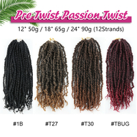 Extensions de Cheveux Synthétiques Torsadées Longues Africaines Pré-Torsadées Crochetées Rose 22 Pouces 14 Pouces 3 Tons pour Passion Twist