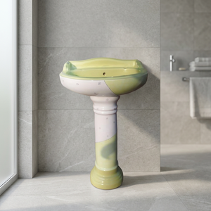 Juego de Lavabo de Cerámica Vinus con Impresión de Doble Color y Pedestal Completo Decorativo - Product Image 5