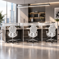Poste de travail modulaire pour 3 personnes, bureau en bois, chaise ergonomique en maille, cloison en aluminium pour projet commercial