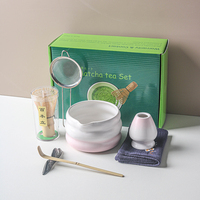 Ensemble fouet à matcha, vert, 7 pièces, kit matcha comprenant un bol avec bec verseur, un fouet et un support, une cuillère et un repose-fouet en bambou, un tamis, un torchon à thé