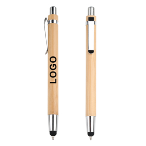 Personalized 2 in 1 Stylus Screen Bamboo Ballpoint <b>Pen</b> With Custom Logo Laser Engraved Retractable Manufacturers Printing - Product Image 5