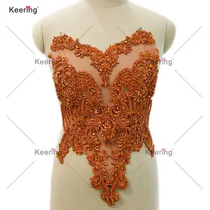 WDP-295 Keering Handmade Sew On Chest Cover Neck Decoration Glass Crystal Rhinestone Applique Patches For Wedding Dress