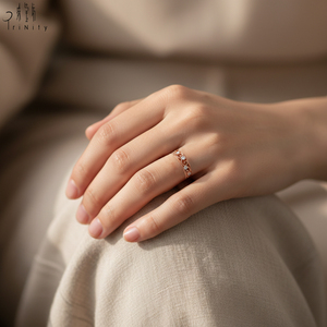 Bague en or rose massif 18 carats de haute qualité, design ajouré délicat vintage, avec diamant naturel véritable, pour femme, cadeau d'anniversaire de mariage - Product Image 6