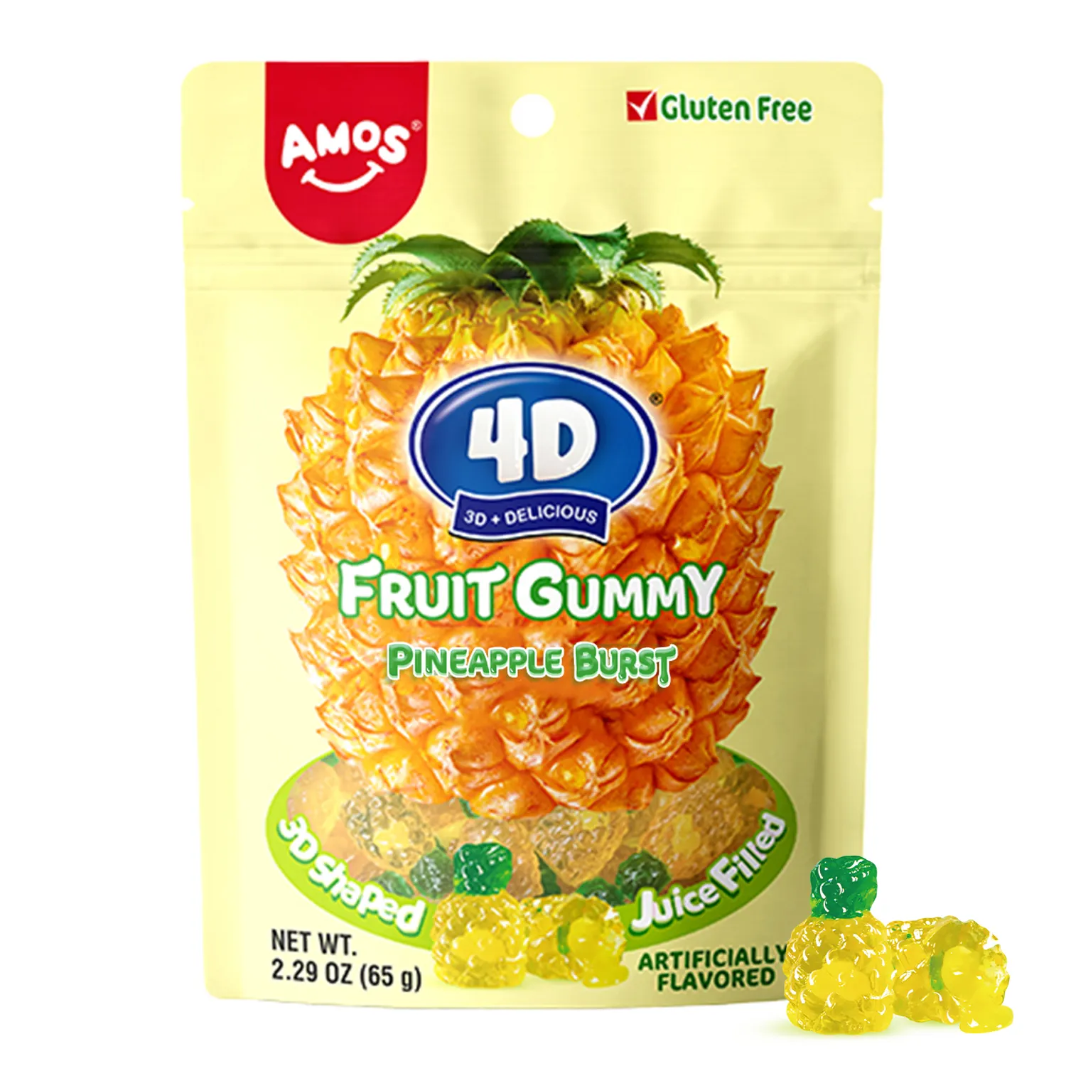 Amos 4D حلوى غائر صغيرة الأناناس طعم جيد نكهات الفاكهة 3D Gummies الحلويات الناعمة