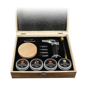 Cocktail Smoking Kit With Torch - Old Fashioned Whiskey Smoker Set 4 Flavored Wood Chips Whiskey Stones Smoked Cocktail