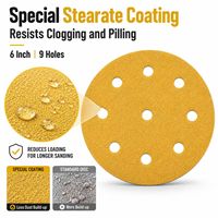 Disque de ponçage rond jaune de 6 pouces, 9 trous, 1 mm, à crochets et boucles moyennes, OEM/ODM, pour ponceuse orbitale aléatoire