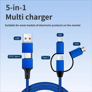 Cable de Datos USB de Carga Rápida de 60W para Teléfono Móvil, Tipo C, Micro, Nylon, 1.2m, 5 en 1, con Logotipo Personalizado - Product Image 3