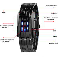 Montre de couple NYY unisexe, technologie future, binaire, acier inoxydable noir, date, bracelet numérique LED, sport