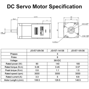 Motor Servo DC Sin Escobillas Nema 23 de 16 bits, Trifásico, 8 Polos, 3000 rpm, 90W, 140W, 180W con Controlador de Motor Integrado - Product Image 3
