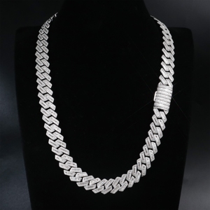 Blingbling Hiphop 15mm <b>Cuban</b> <b>Chain</b> Rectangular Baguette <b>Cuban</b> Chain925 <b>Silver</b> Iced Out Moissanite <b>Cuban</b> <b>Link</b> <b>Chain</b> - Product Image 1
