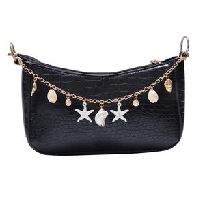 Bolso de Mano Media Luna con Cadena de Conchas de Estrella de Mar, Estilo Vacacional, Bolso para Mujer - Product Image 1