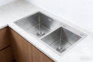 Nuevo Fregadero de Cocina <span class=keywords><strong>KEMEN</strong></span> 2025 de Acero Inoxidable 304, Hecho a Mano, Doble Cubeta Rectangular, Moderno, con Acabado Cepillado, Dos Orificios, 5 Años de Garantía - Product Image 3