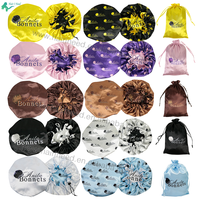 Extension de cheveux avec logo personnalisé Sacs à cordon en satin Perruque fondante en dentelle Bandeau élastique pour cheveux Bonnets pour cheveux en satin doux double face
