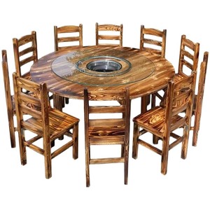 Solid Wood Round <b>Table</b> And Chair Set With Hot Pot Induction Cooker Restaurant Dining Furniture Pine Material DY5165123 - Product Image 1
