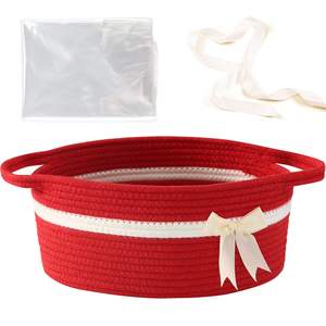 Panier-cadeau de la Saint-Valentin, panier de rangement vide en corde tressée, panier pour enfants avec nœud, paniers en corde de coton pour jouets, chats et chiens - Product Image 1