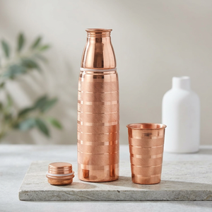 Ensemble de bouteilles de bière avec revêtement 100% cuivre, anti-fuite, 950 ml, design classique en cuivre pur, bouchon à poussoir, avec verre - Product Image 1