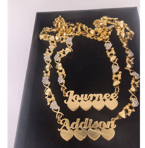 秋寒个性化双层XO链项链 - 3D定制名字+小熊吊饰 |   女士不锈钢首饰 - Product Image 2