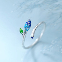 Style coréen Simple élégant artistique ethnique époxy cloisonné anneau ouvert pour les femmes frais feuille Design anniversaire