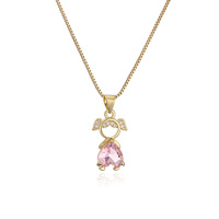 Minorité simple couple clavicule chaîne INS net cuivre rouge plaqué or zircon pendentif collier pour garçons et filles