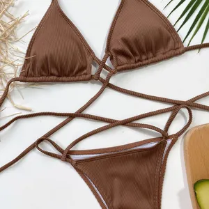 <strong>String</strong> <strong>Bikinis</strong> Swimwear Sexy Women Coffee <strong>Bikini</strong> Bra T-thong Bathing Suits - Product Image 4