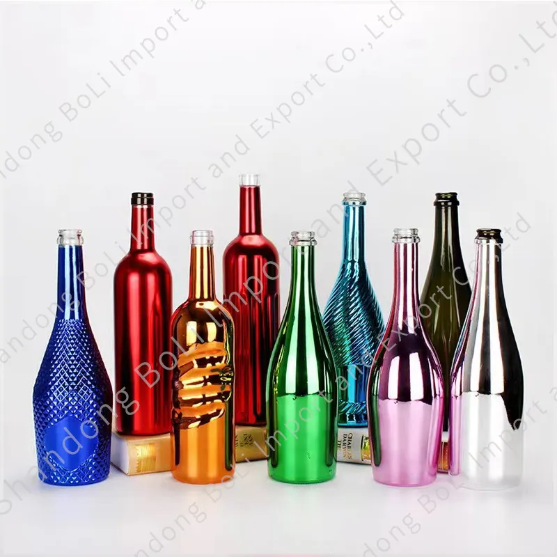 Customized 750ml Electroplated Gold Empty Spirits Vodka Gin Champagne Liquor Glass Bottle