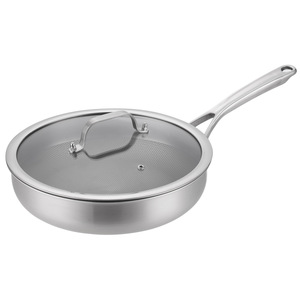 Factory Wholesale Modern Pure Titanium Frying Pan Skillet 3-<strong>ply</strong> Honeycomb Structure Non-stick Uncoating <strong>Cookware</strong> Glass Lid - Product Image 1
