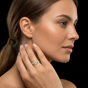 Elegant Cut Lab Grown Diamond Bypass Engagement Wedding <b>Ring</b> Gold Plated <b>Silver</b> Hidden Halo Detail Minimalist <b>Solitaire</b> Band - Product Image 1