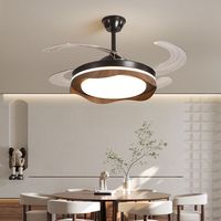 Ventilateur de plafond intelligent LED en noyer de 42 pouces avec moteur CC, télécommande, 4 pales en bois, lustre, 6 vitesses, dimmable, économie d'énergie