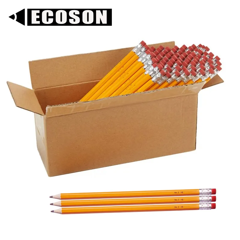 Promotional Cheap Sharpened Eraser Top HB Pencil Company Logo Hexagonal #2 The Wood Yellow Bulk School Pencil Custom