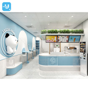 Muebles de tienda de té de la leche personalizados Estante de exhibición de tienda de café Boba de madera Diseño de interiores de tienda de té de burbujas de mármol sólido - Product Image 1