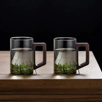Nouvelle conception – Tasse en verre monocouche grande capacité (301-400 ml) avec poignée en bois – Style moderne et artistique unique – Portable et réutilisable