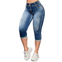 Pantalon en jean taille haute élastique pour femme, style ou logo personnalisé, fabrication ODM, coupe crayon, décontracté, grandes tailles