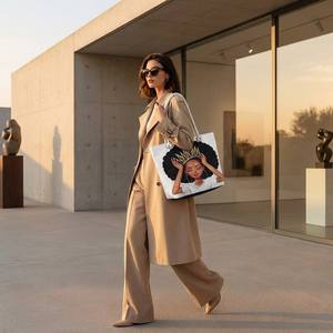 Bolso de Hombro de Lona para Mujer con Cremallera, Gran Capacidad, Estampado, para <span class=keywords><strong>Compras</strong></span>, Viajes, Trabajo Diario, Venta al por Mayor del Fabricante - Product Image 6
