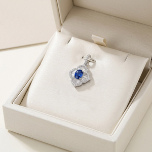 เครื่องประดับดีไซน์โบราณสุดหรูขายส่ง ทองคำขาวแท้ 14K ประดับด้วยไพลินสีน้ำเงินธรรมชาติและเพชร จี้แกะสลักด้วยเครื่อง CNC เครื่องประดับชั้นดี - Product Image 5