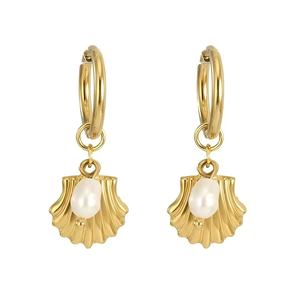 Pendientes de Perlas Naturales de Acero de Titanio, Pendientes de Concha Personalizados de Acero Inoxidable Chapados en Oro de 18K para Mujer, Joyería de Moda - Product Image 1