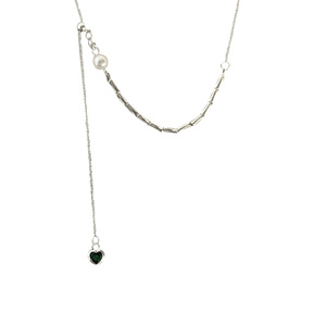 Collier en argent sterling Yinruitai S925 avec pendentif en forme de cœur de bambou, perle et émeraude pour femme, à porter au quotidien - Product Image 5