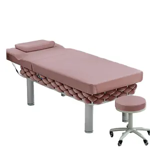 HJ HOME 2023 New Arrival Salon Furnitures Electric Facial Portable Massage Bed Gray Pink Curved Beauty Lash Salon Bed