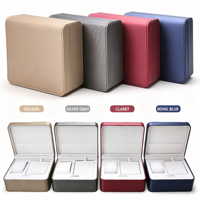 Coffret Cadeau Montre et Bijoux Trois Pièces en Cuir PU Doré Brossé, Organisateur de Rangement pour Bagues et Boucles d'Oreilles avec Doublure Polaire, Boîte à Montre