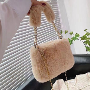 Fall Winter Fluffy Luxury Designer Mini Handbag Woman Leather Plush Faux Fur Shoulder Bag Crossbody Lambswool Lock <b>Purse</b> - Product Image 2